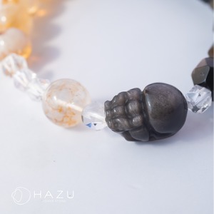 魔除けと金運の光る貔貅ちゃん［シルバーオブシディアン／シトリン／ヘマタイトインクォーツ／水晶］