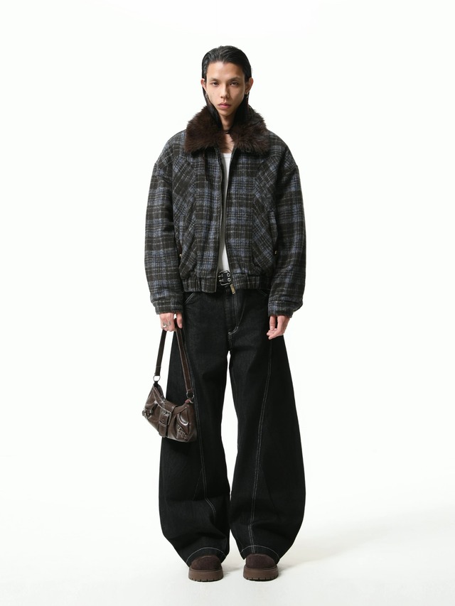 BOOGOOVOGUE Vintage Plaid Wool Bomber