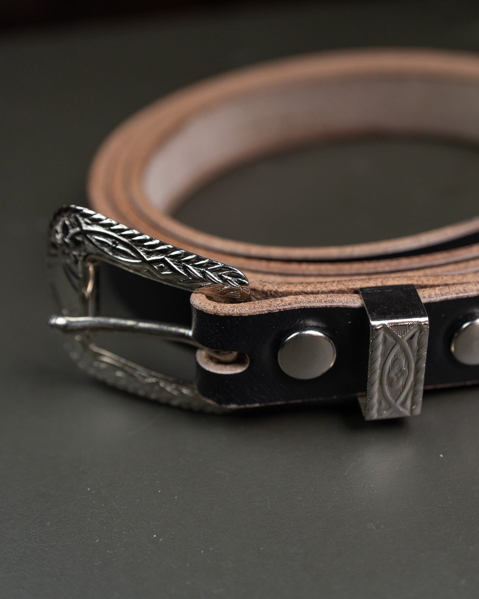 Button Works】N&J x BW Western Buckle Chromexcel Narrow Belt #3