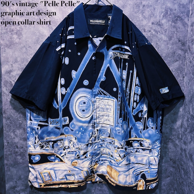 【doppio】90's vintage "Pelle Pelle" graphic art design open collar shirt