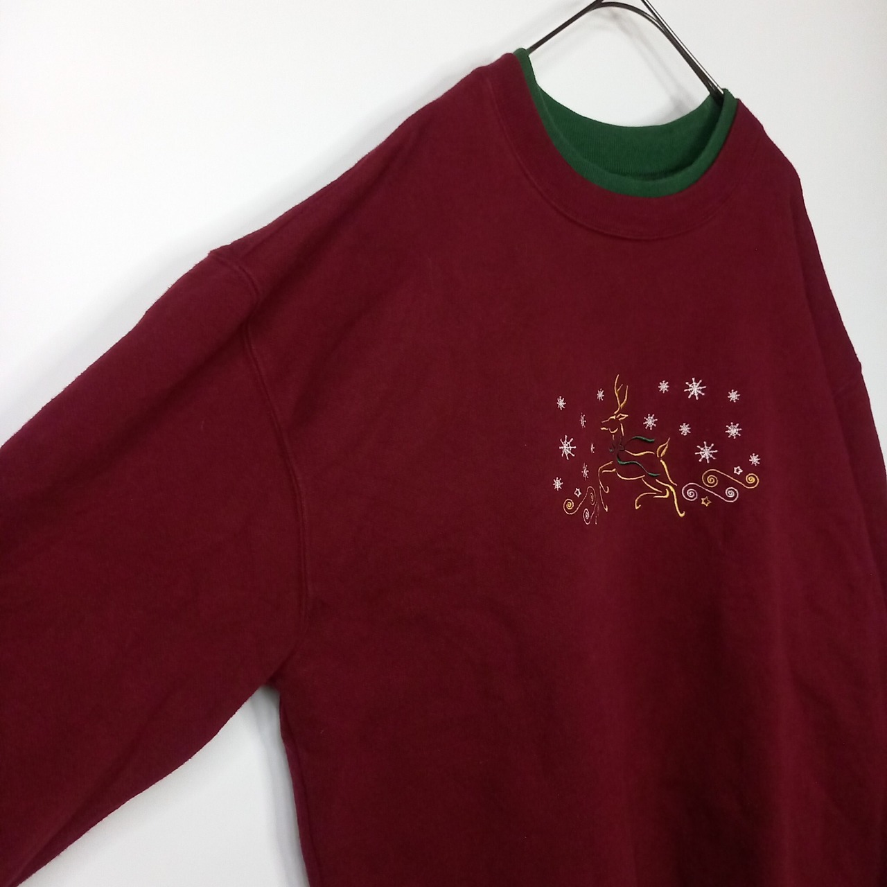 90s　アメリカ製　スウェット　トレーナー　アニマル柄　刺繍　ボルドー　XL