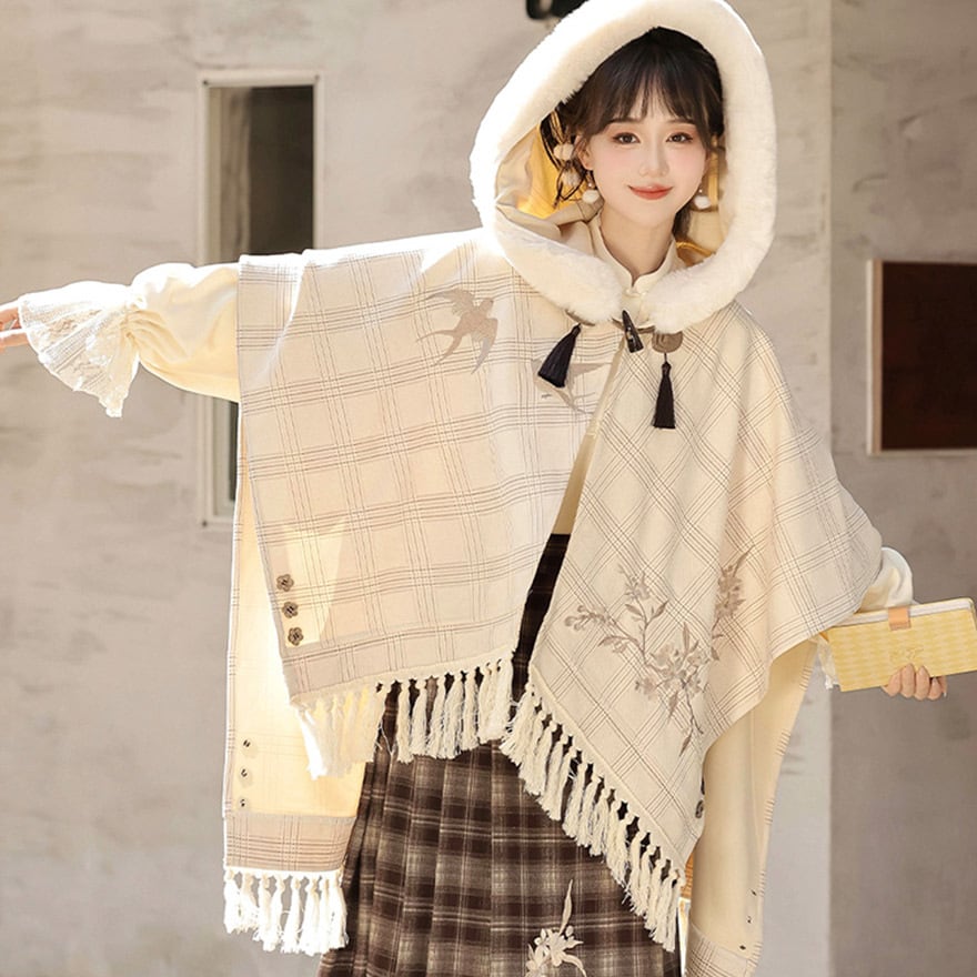 クラロリ 森ガール フード付き ケープ ポンチョ風 タッセル 秋冬コーデ