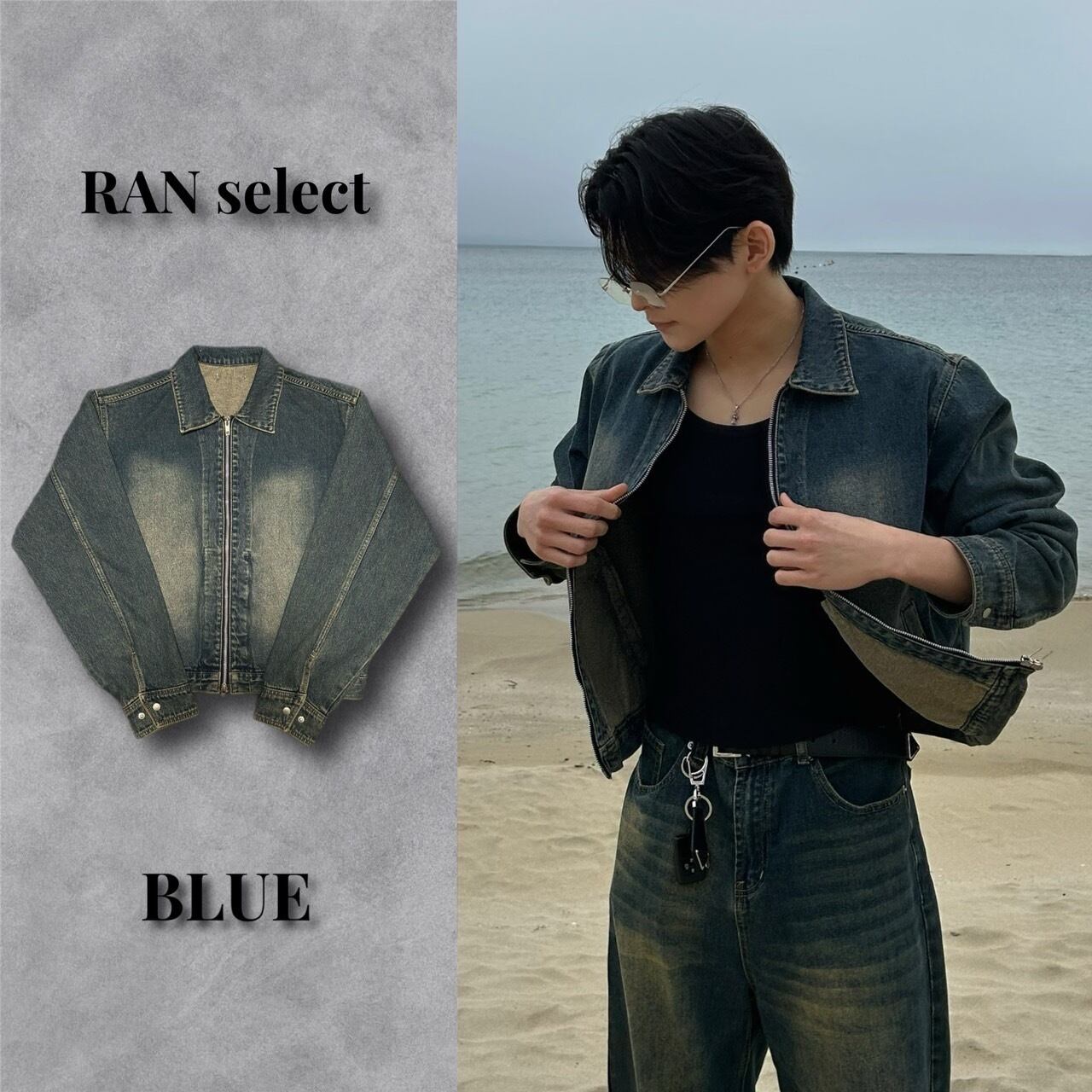即納】RANselect Wzip cropd denim JK | 韓国ファッション セレクト 