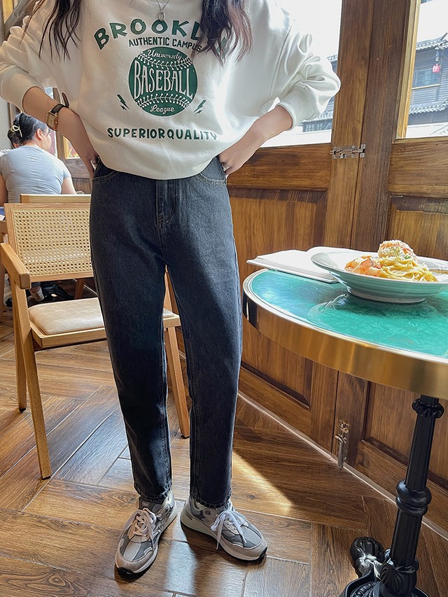 スリムジーンズ オータムジッパーパンツ ウェスト 秋物 ビッグFスモールZ韓国61093948419