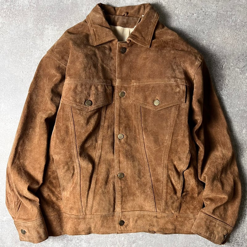 whipp スエード　トラッカージャケット　80s ビンテージ　スウェード 80s WHIPP 本革 スエード レザー トラッカー ジャケット M / 80年代