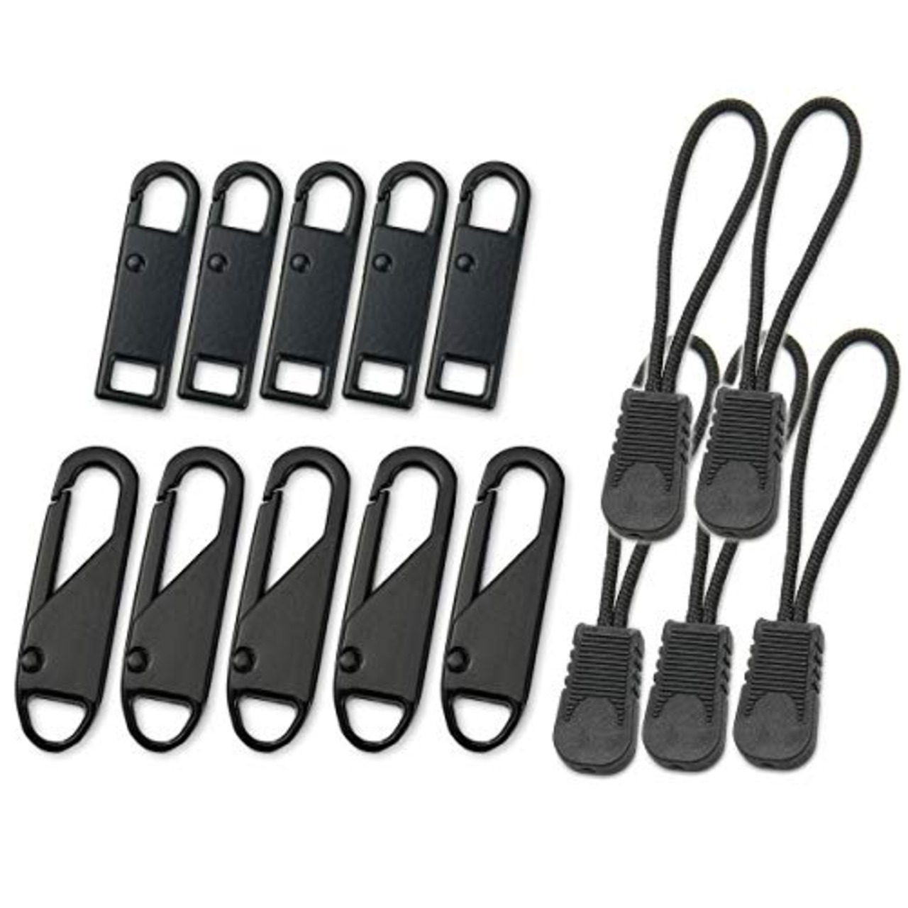 EXERT ジッパータブ 引き手 ファスナートップ ジッパープル ナスカン式 工具不要 簡単 修理 15個セット (タイプA+タイプB+コード)