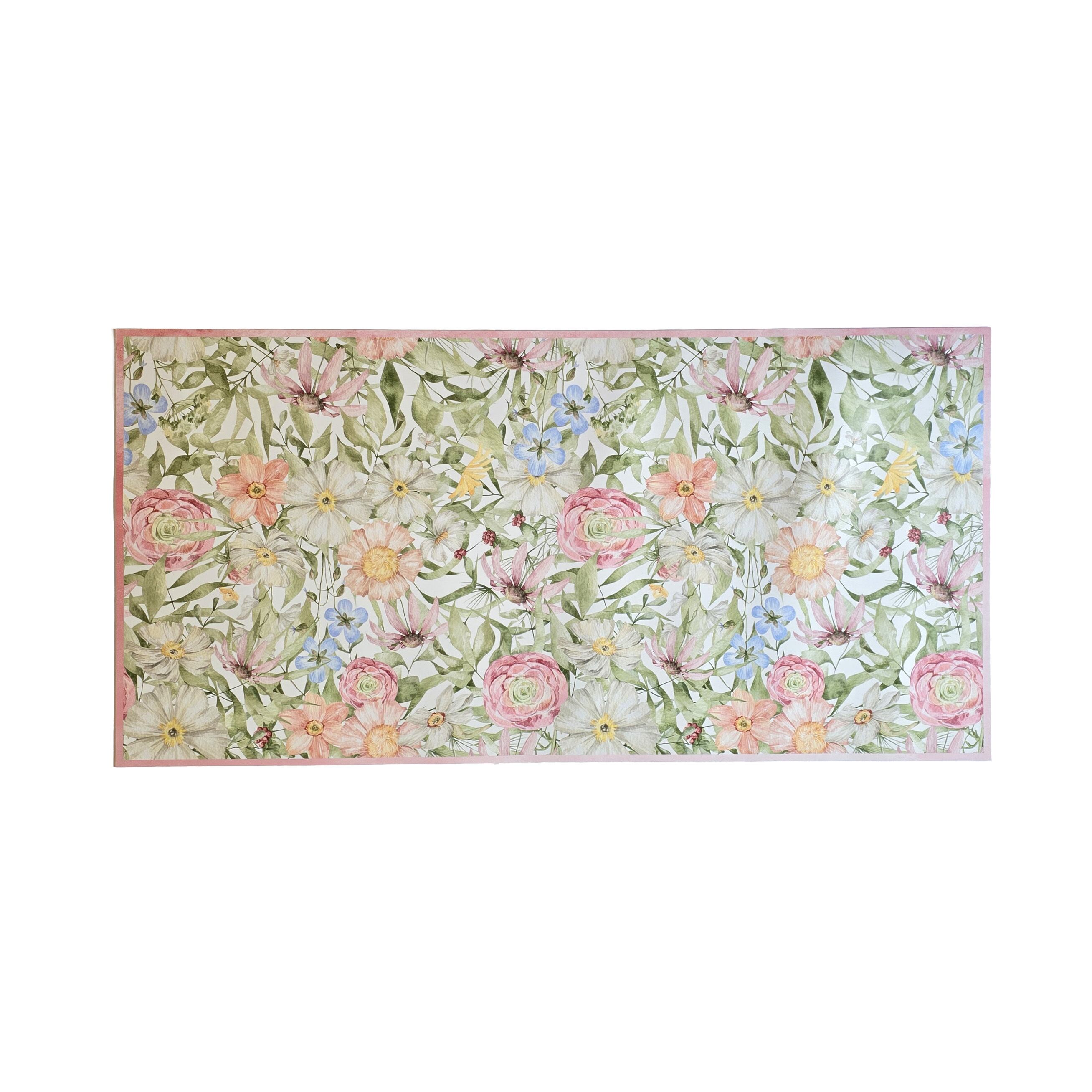 Grace mat Runner Botanical Rose Pink 【【防水・防汚・滑り止め】おしゃれビニール製ランナー&カーペット|キッチン・リビング・廊下・ベッドサイド・屋外対応