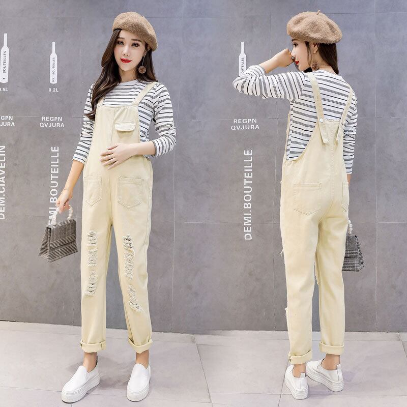 【新作】【送料無料】 マタニティウェア2019春の新しいマタニティスーツストライプ長袖+穴9ポイントデニムよだれかけツーピースセット-アリババ ロング スプリング 春物 expec211922162702