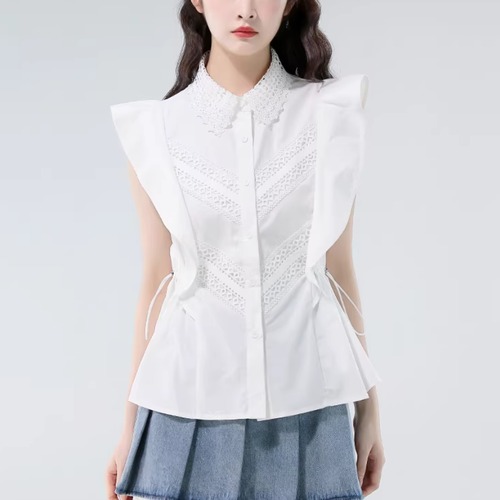 レースカラーフリルショルダーノースリブラウス ・76414