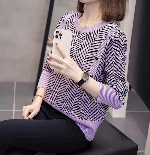 【大きいサイズL-4XL】ファッションセーター♪ブラック/グリーン/パープル3色展開◆#skfsh-213037