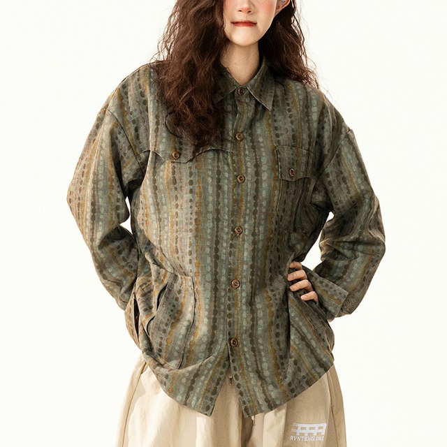 vintage-style polka dot stripe shirt　ヴィンテージライクドットストライプシャツ　J1784