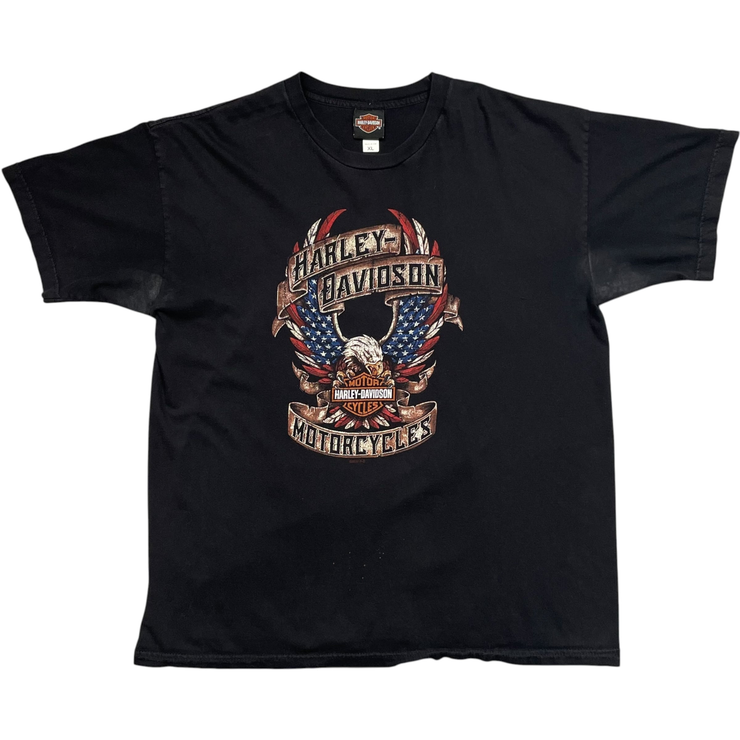 《XL》Harley-Davidson ハーレーダビッドソン Tシャツ 両面プリント イーグルプリント 数字プリント ブラック USA製 no.10376