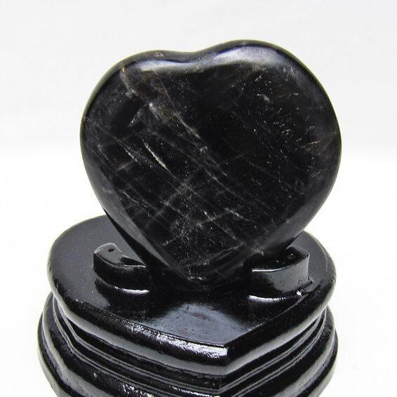 モリオン 置物 ハート 黒水晶 一点物 台座付属 145-2094