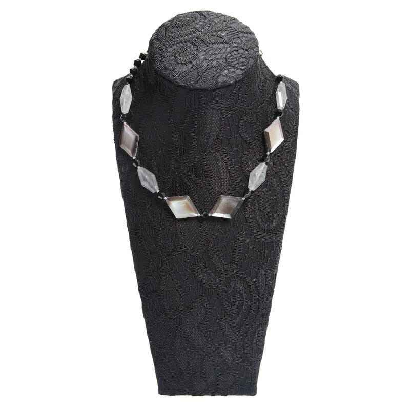 ネックレス 天然石 黒蝶貝 ブラックアゲート アゲート クォーツ グレー