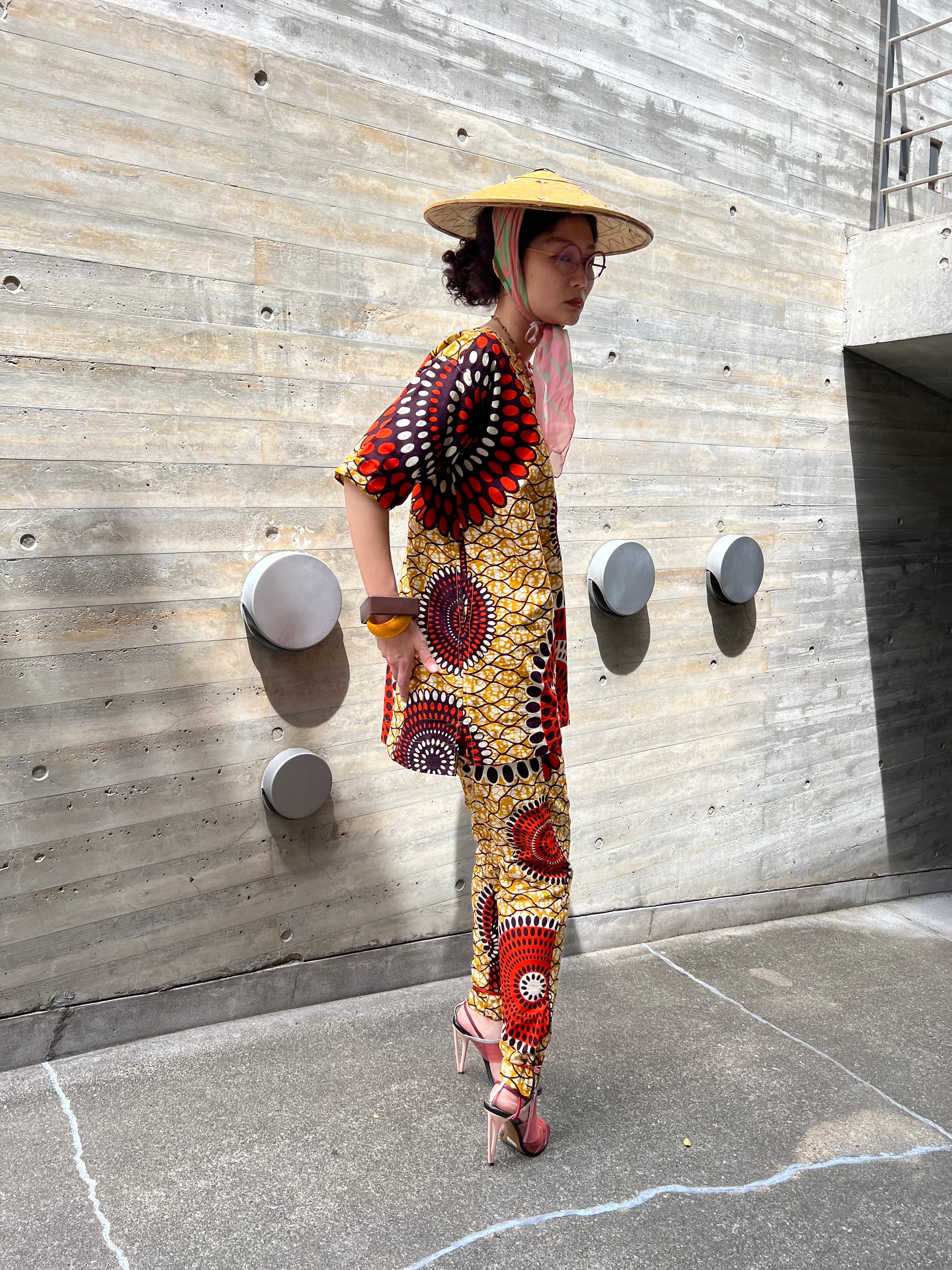 Vintage african batik cotton pants suits ( ヴィンテージ アフリカン