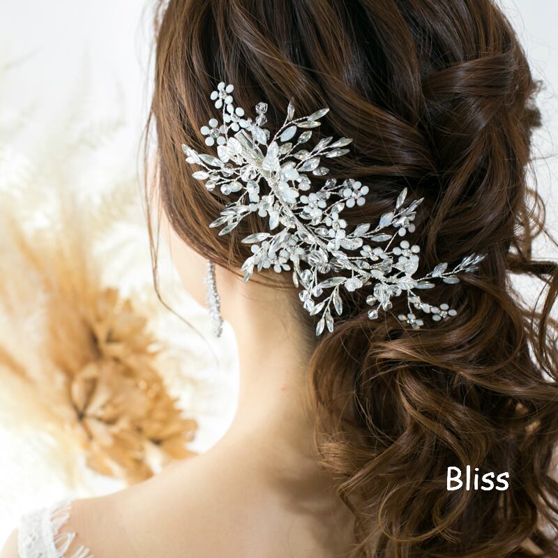 H-065 ウェディング アクセサリー 【小枝 オパールフラワー&リーフビジュー ヘッドドレス】ブライダル 髪飾り