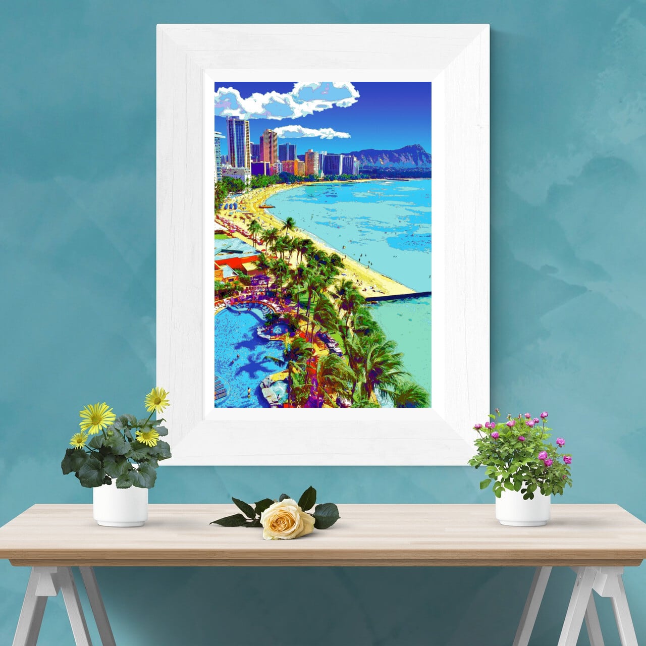 アートポスター】ハワイ ワイキキビーチとダイヤモンドヘッド（作品No