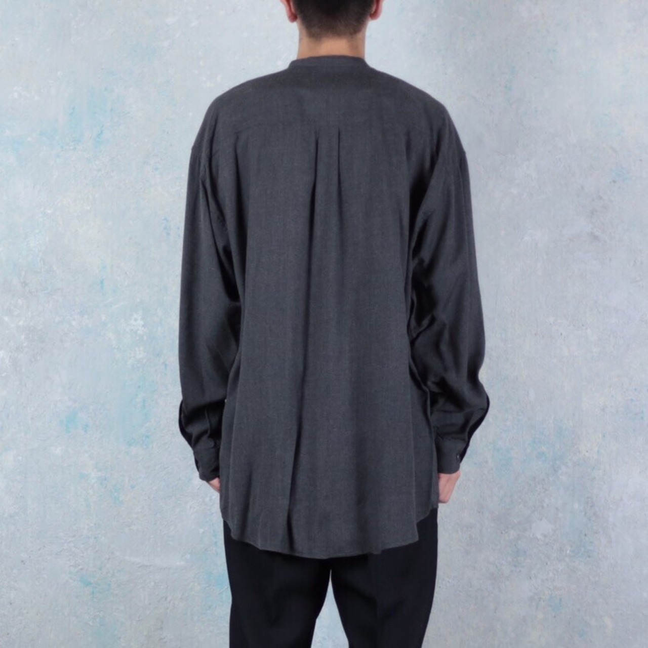 PERRY ELLIS レーヨン100% バンドカラーシャツ Made in USA 【FF-2859 