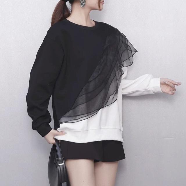 Sheer layer sweat top C1332