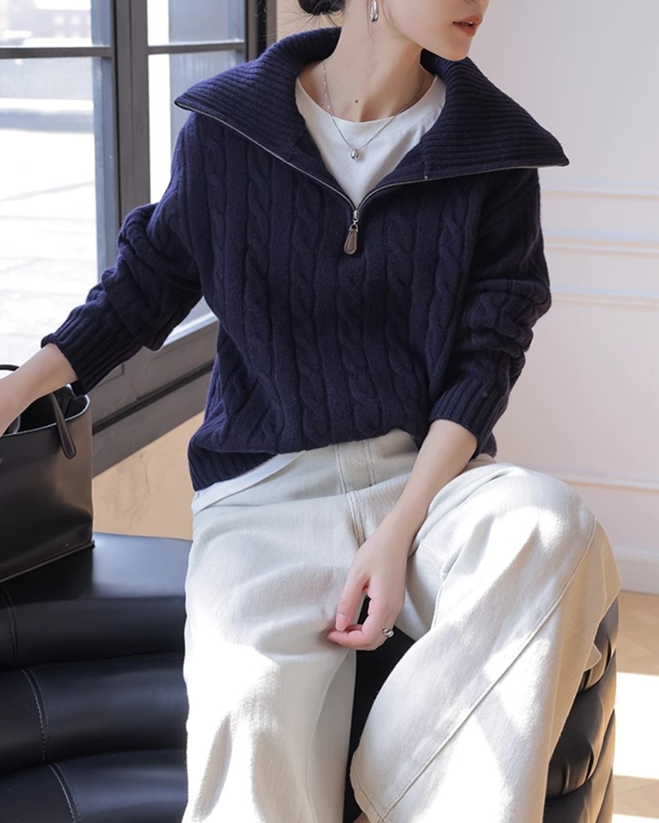 Half zip cable Knit　T20335