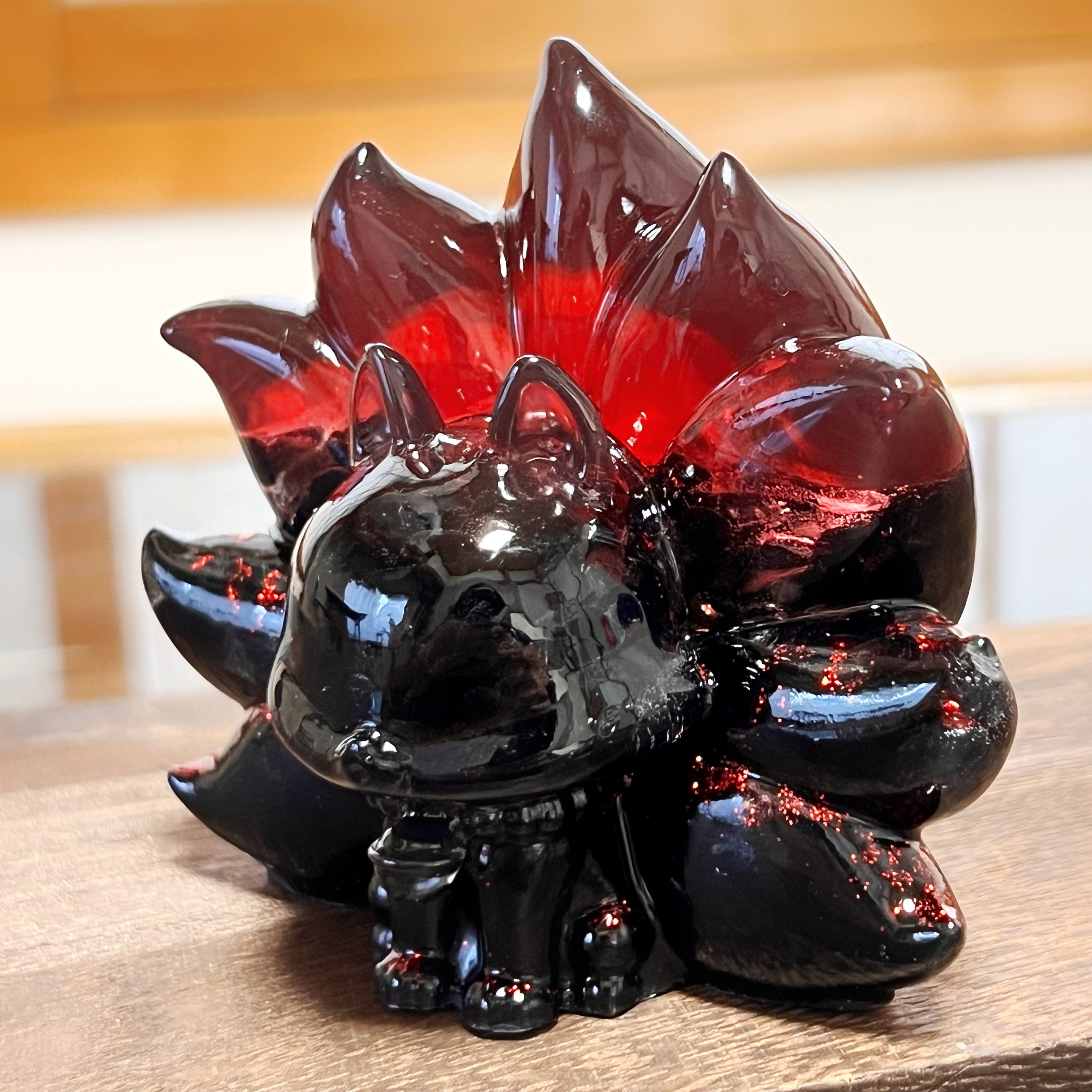 天然石ルチルクォーツの九尾狐 置物 彫り物D.152 ルチルクォーツ 龍