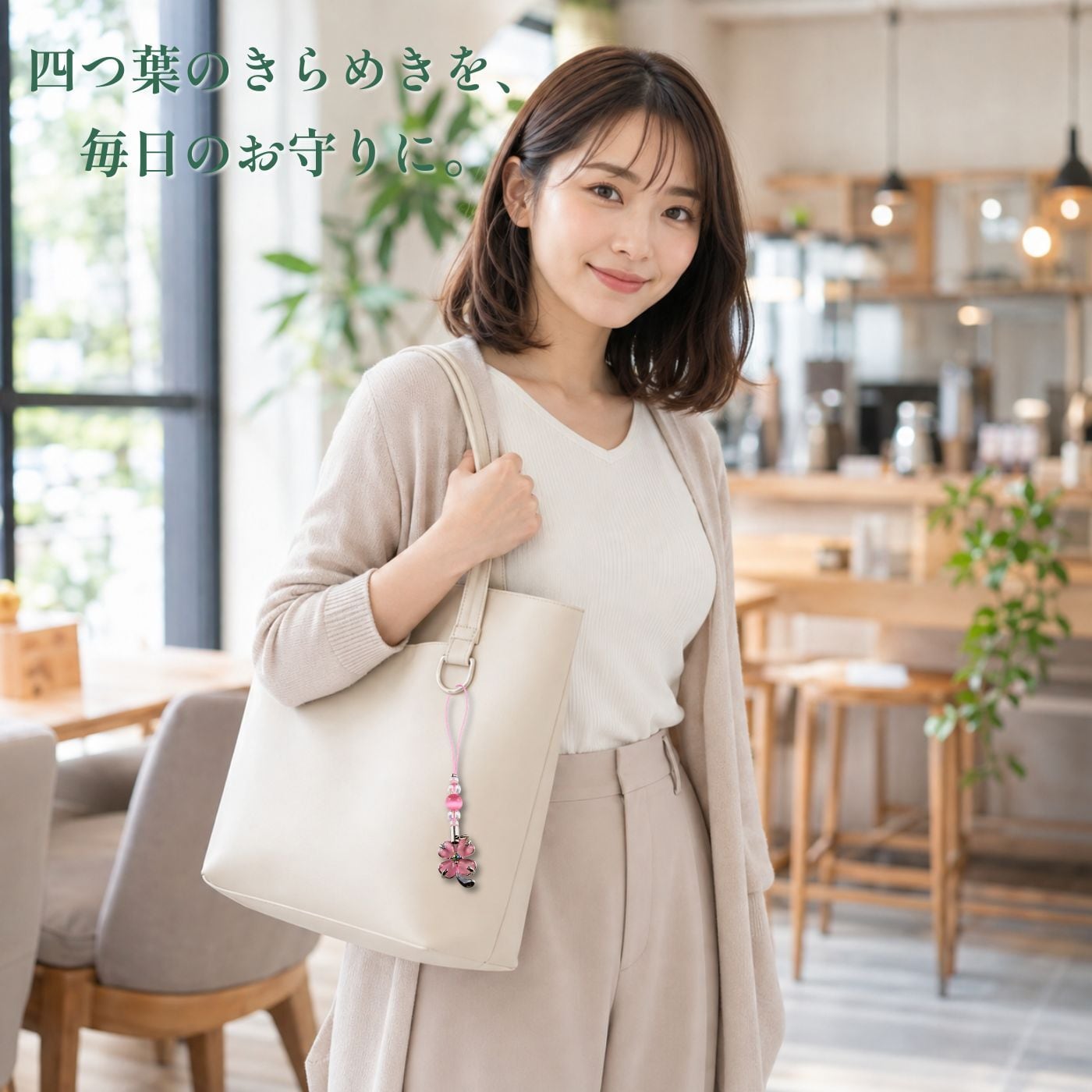 鍵につけた四つ葉のクローバー守
