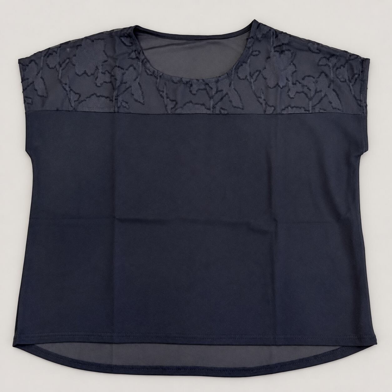 Otto Collection ブラウス ブラック シースルー シフォン レースデザイン デコルテ透け感 S/M 半袖