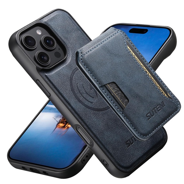 JCGOOD iPhone 15 Pro ケース MagSafe対応 ワイヤレス充電 背面カードケース付き 分離式 カード収納 スタンド機能 磁気吸着 取り外し可能 革 レザー スマホケース 耐衝撃保護 携帯ケース アイホン15プロ用 ブルー