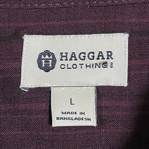 【HAGGAR】LARGE ビッグサイズ ストライプ ポリシャツ 長袖シャツ カジュアルシャツ ディープパープル US古着