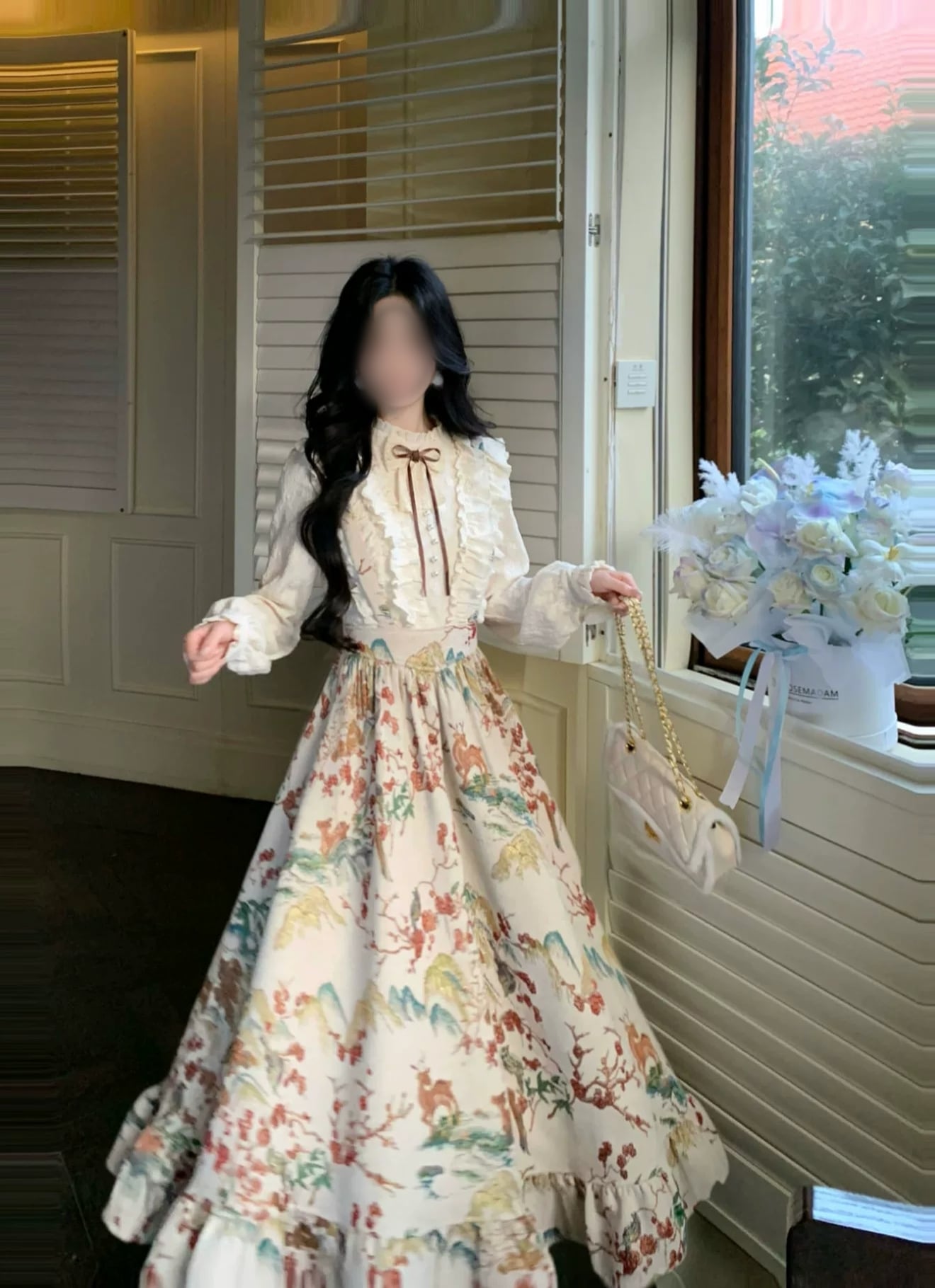 アンティークガーデンサスペンダースカート｜花柄・ロング丈