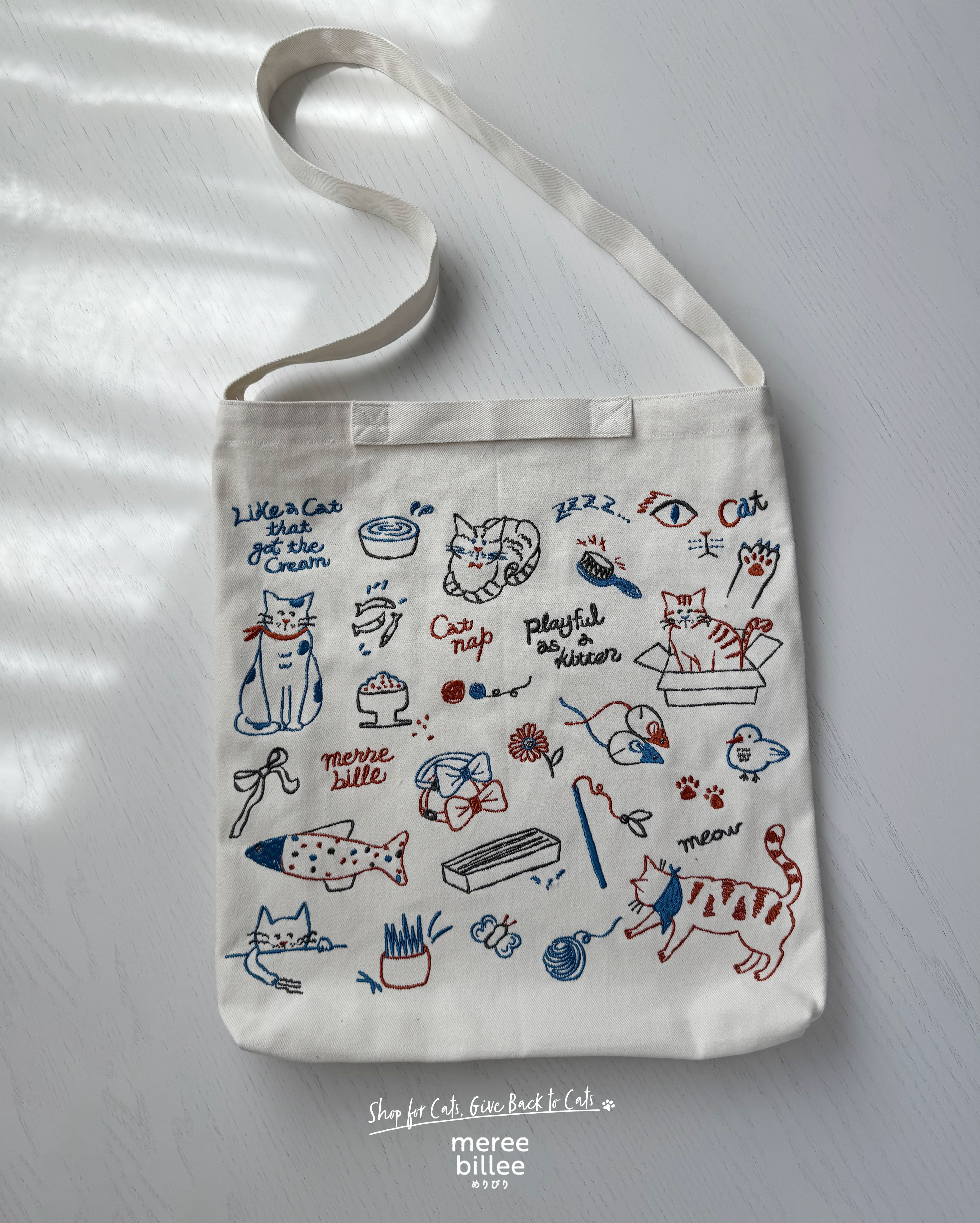 猫柄刺繍ビッグトートバッグ ｜大容量サイズ｜ポケット付き | meree