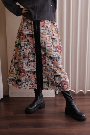 jacquard zip flare skirt pink