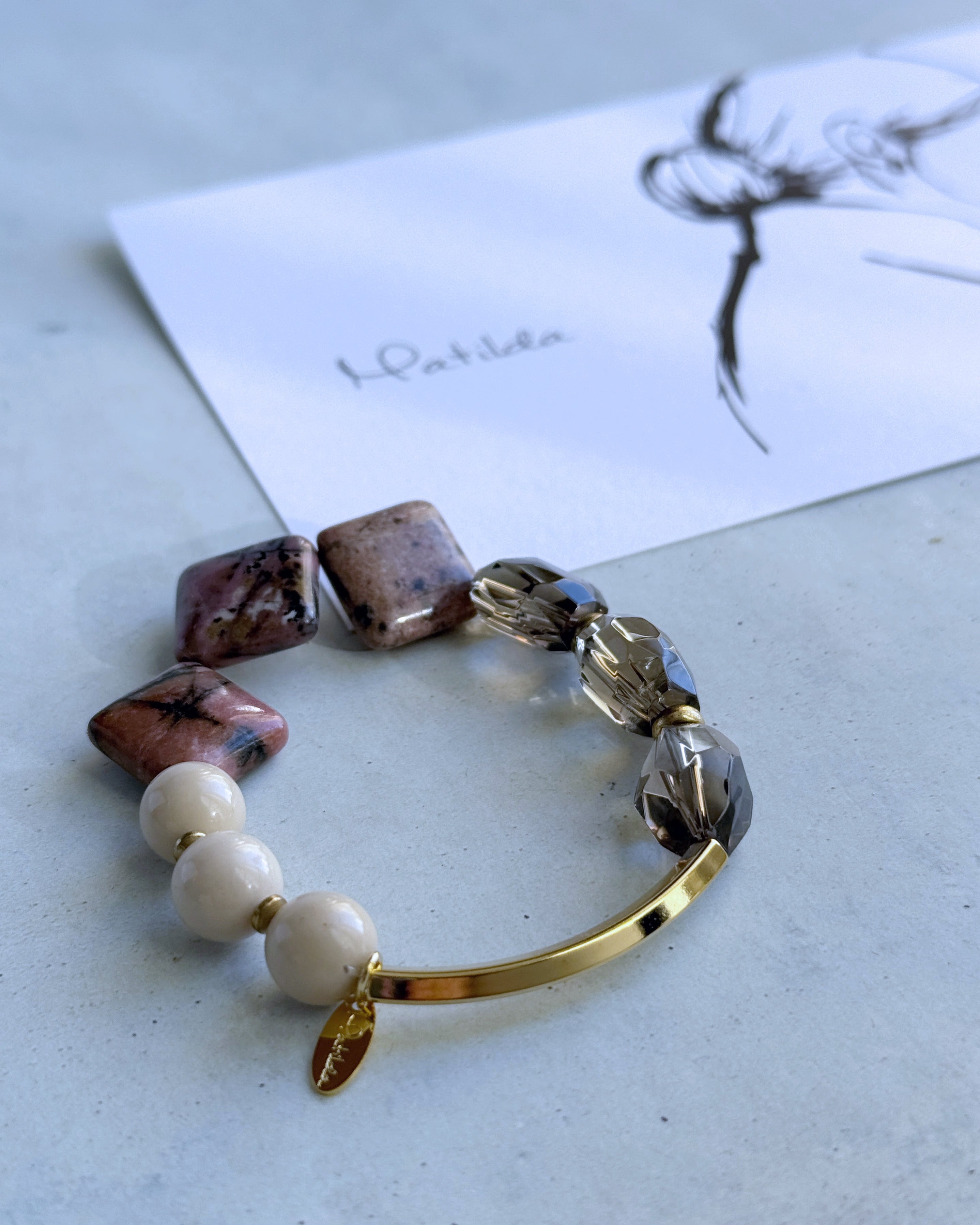 【再販】Tube & stone bracelet(ロードナイト×スモーキークォーツ×リバーストーン)