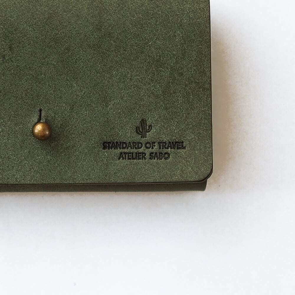 大きく開く3ポケット名刺入れ【グリーン×ブラウン】（受注生産品