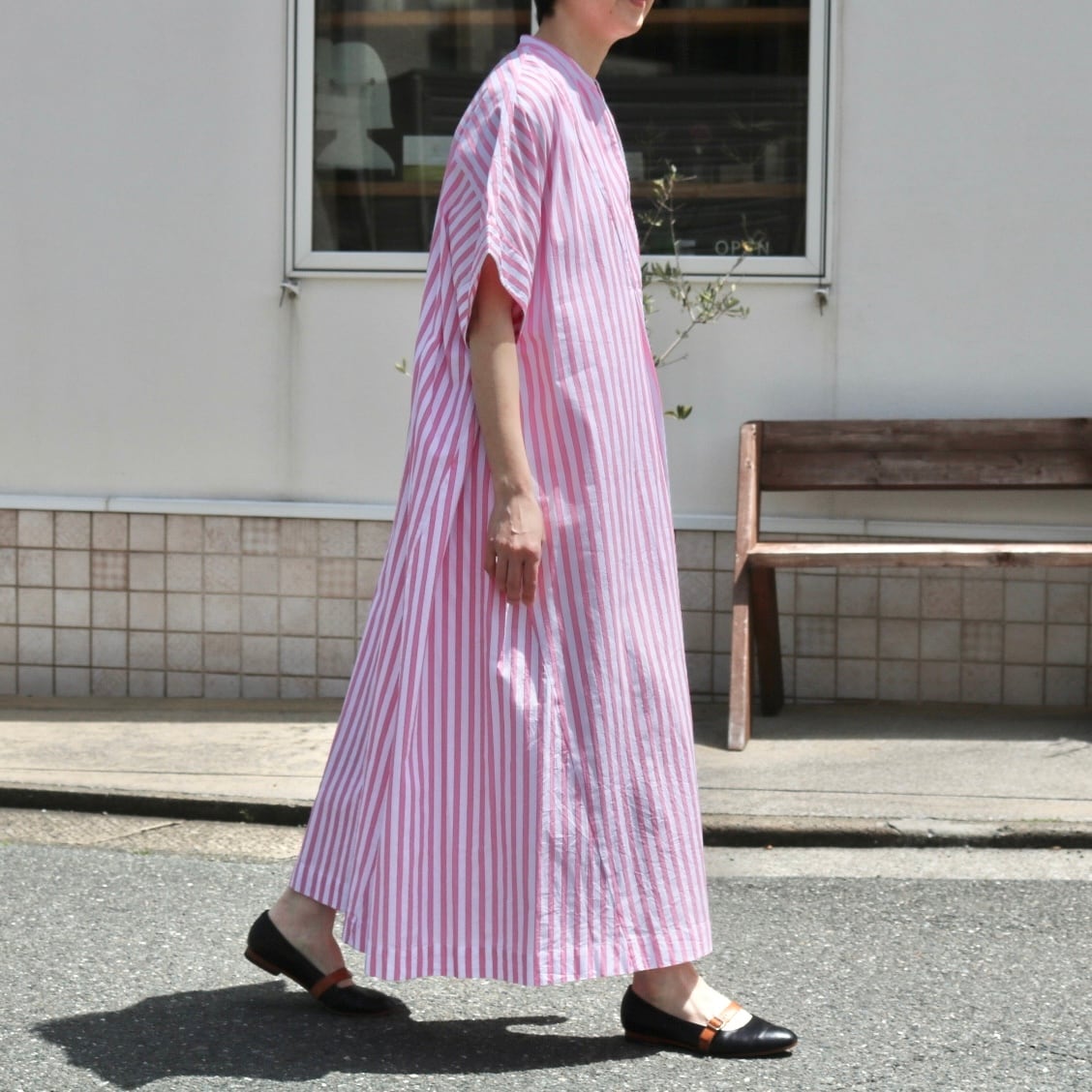ne Quittez pas / POPLIN STRIPE BIG SHRITS DRESS｜PINK 
