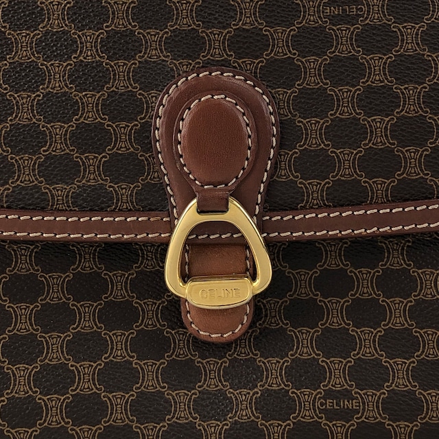 CELINE セリーヌ マカダム ショルダーバッグ ブラウン ホースシュー PVCレザー vintage ヴィンテージ オールド mxtw8i