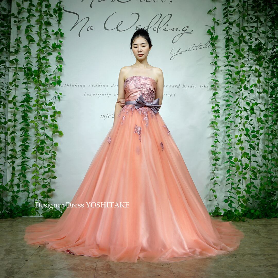 オーダー制作】ウエディングドレス(無料パニエ) コーラルピンク  