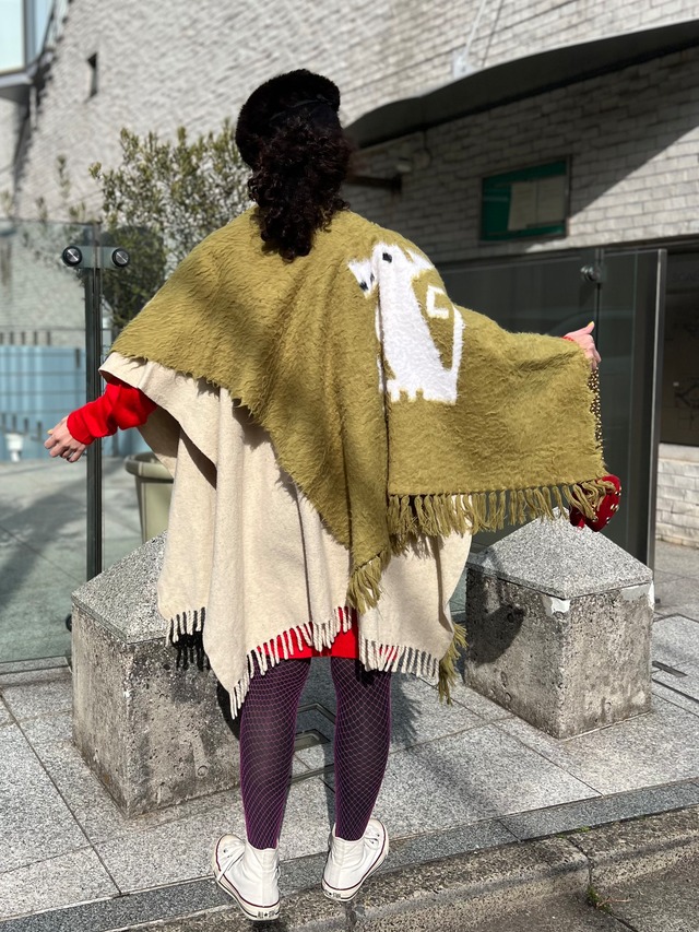 Vintage dog × kiwi color mohair shawl )ヴィンテージ ドッグ キウイ × モヘア ショール )