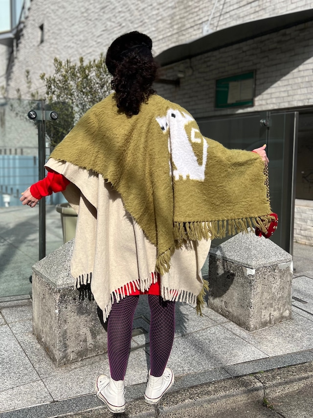 Vintage dog × kiwi color mohair shawl )ヴィンテージ ドッグ キウイ × モヘア ショール )