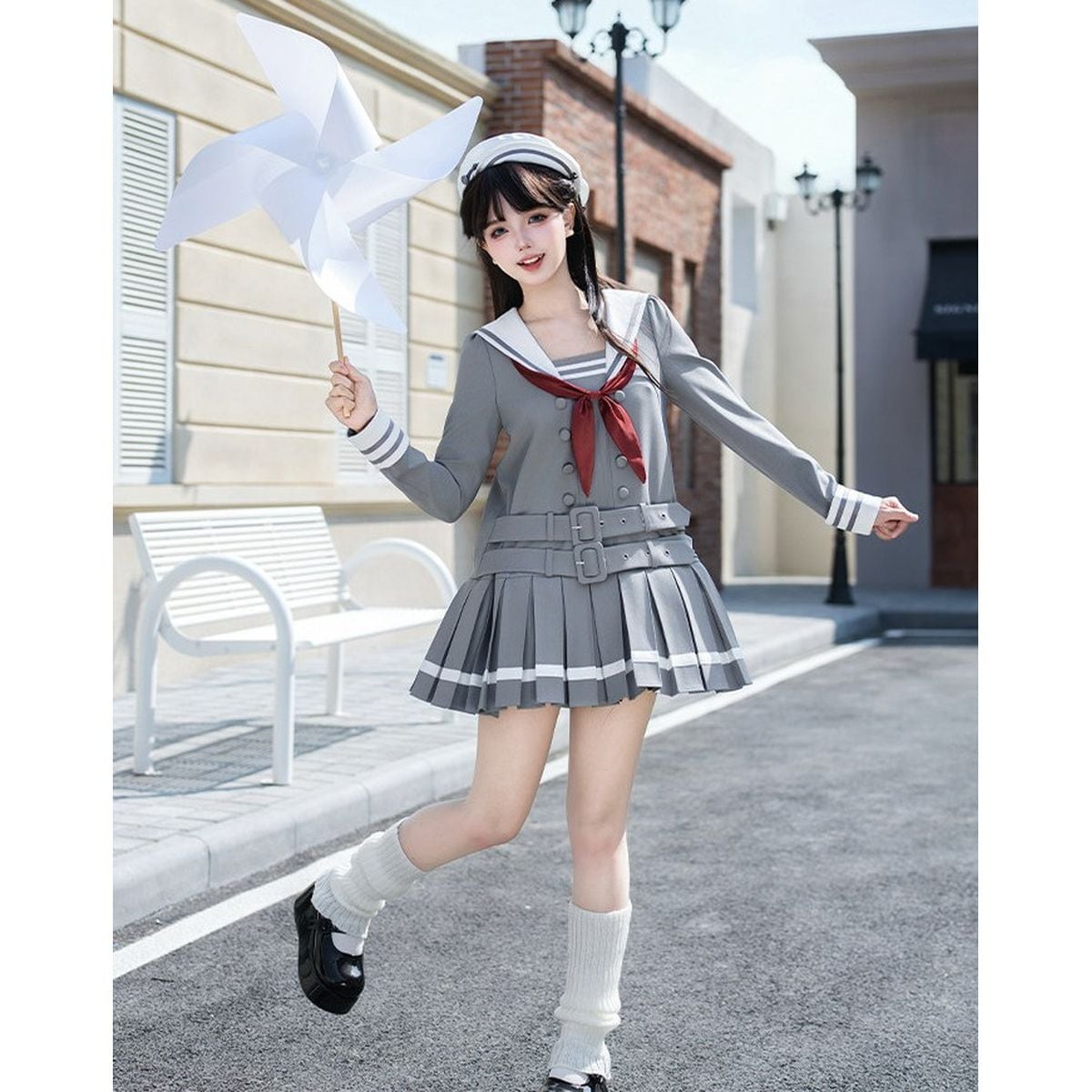 ダブルベルトグレーセーラー服セットアップ | Maiden's Rêve