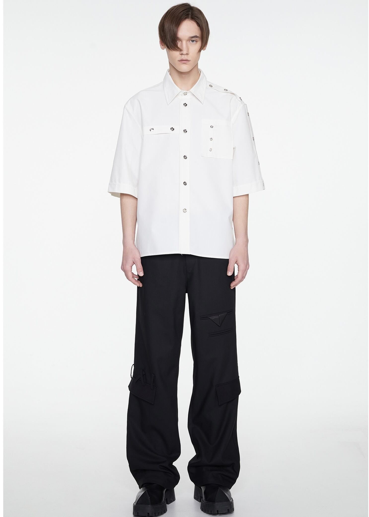 BLACK】シルバーメタルボタンシャツ | A CHINL1A -MENS-