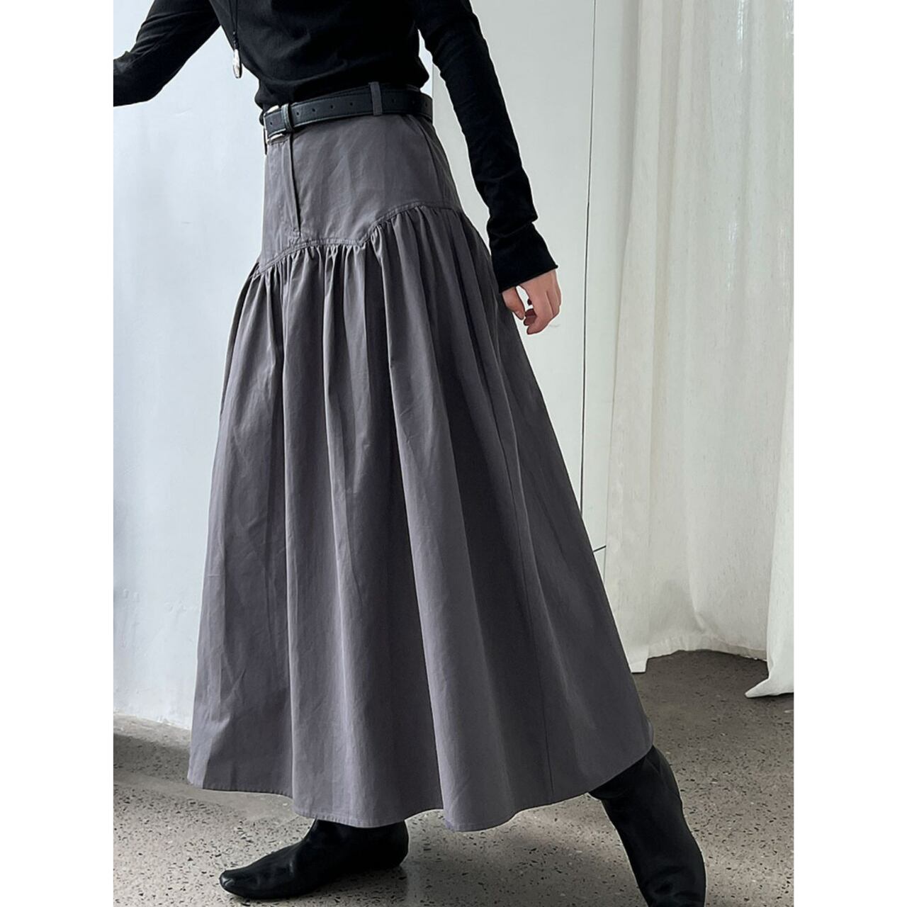 ハイウエストギャザーデニムスカート a0617