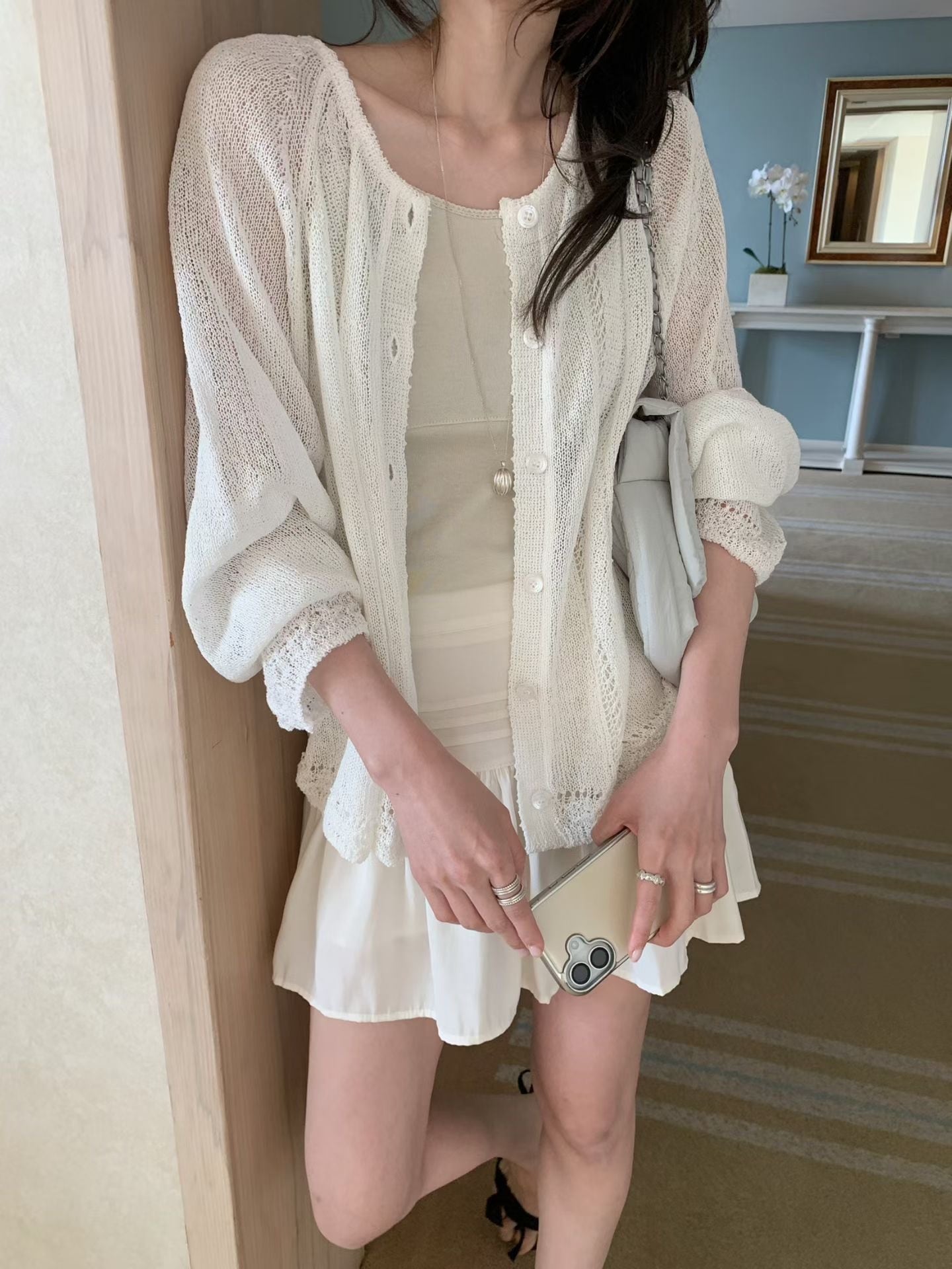(予約)mellounge / Linen Open-Knit Cardigan / 3color