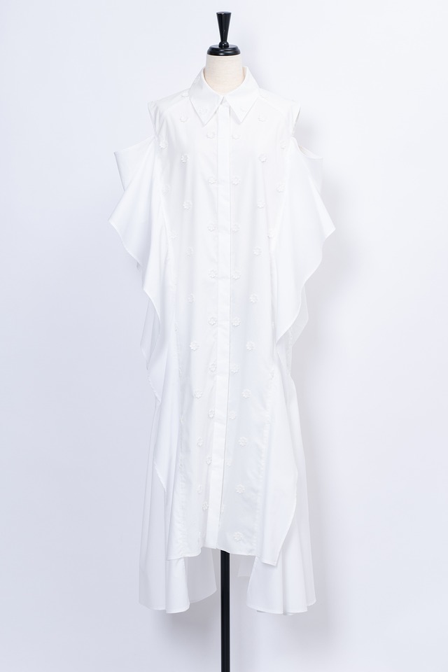 Wild Daisy Embroidery Ruffle Dress WHITE