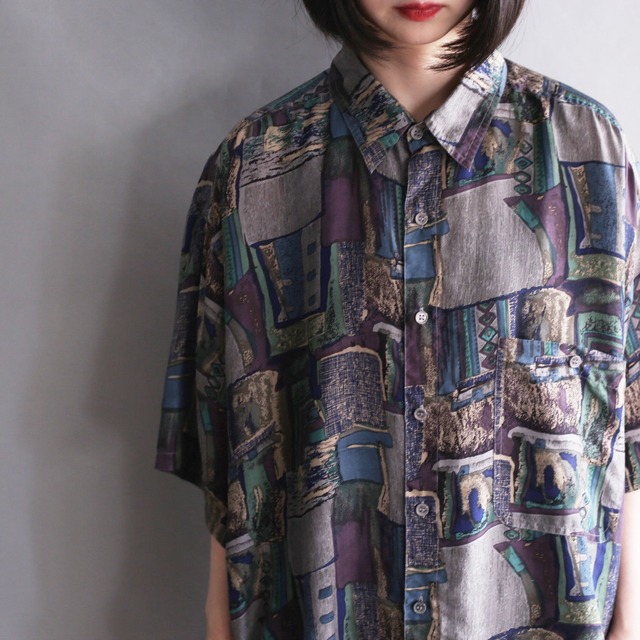 art graphic pattern h/s silk shirt