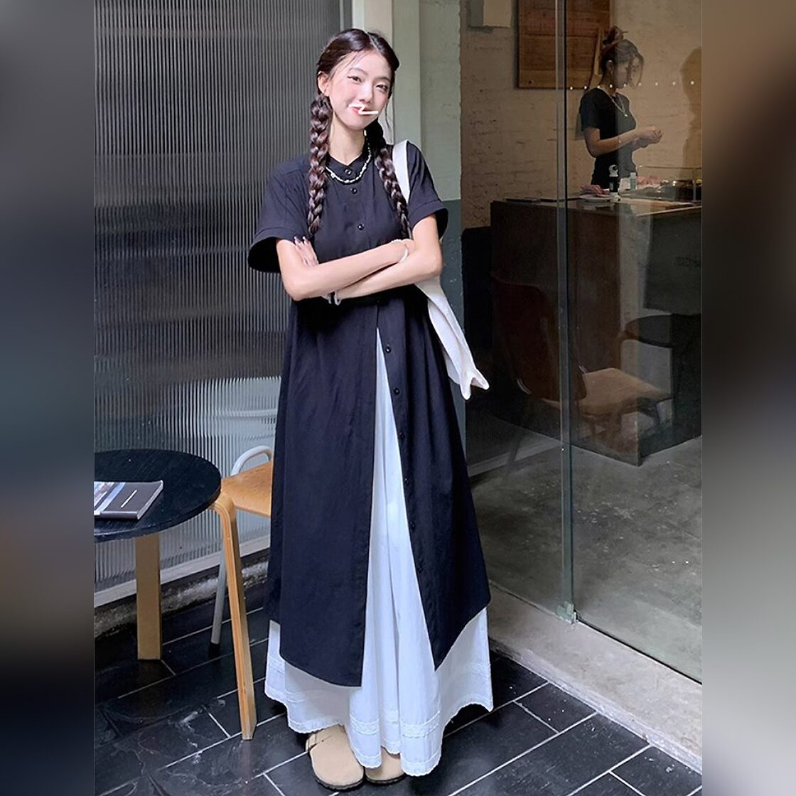 シャツワンピース ロングワンピース 半袖 前開き 羽織り ロングジレ 