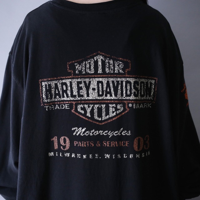 "HARLEY-DAVIDSON" 刺繍 logo XXXL super over silhouette l/s tee
