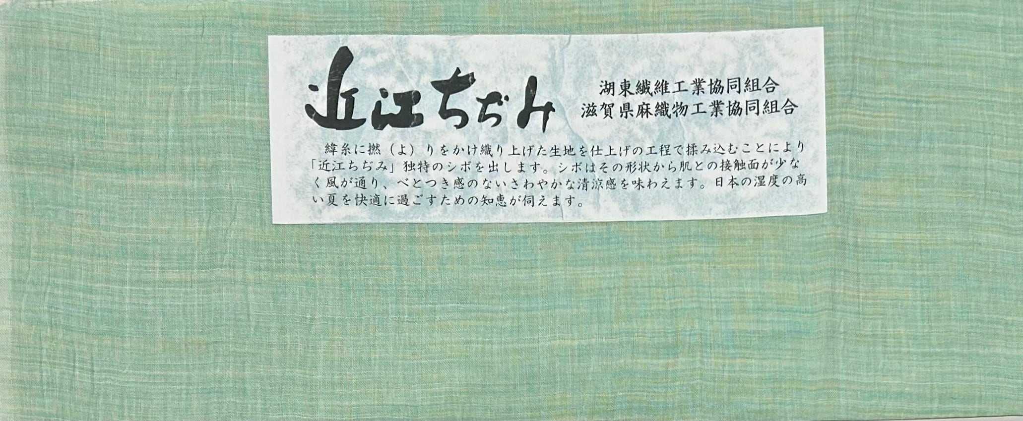 夏物 近江ちぢみ 新品 さわやかなグリーン系 証紙・ 反端つき 裄丈 69