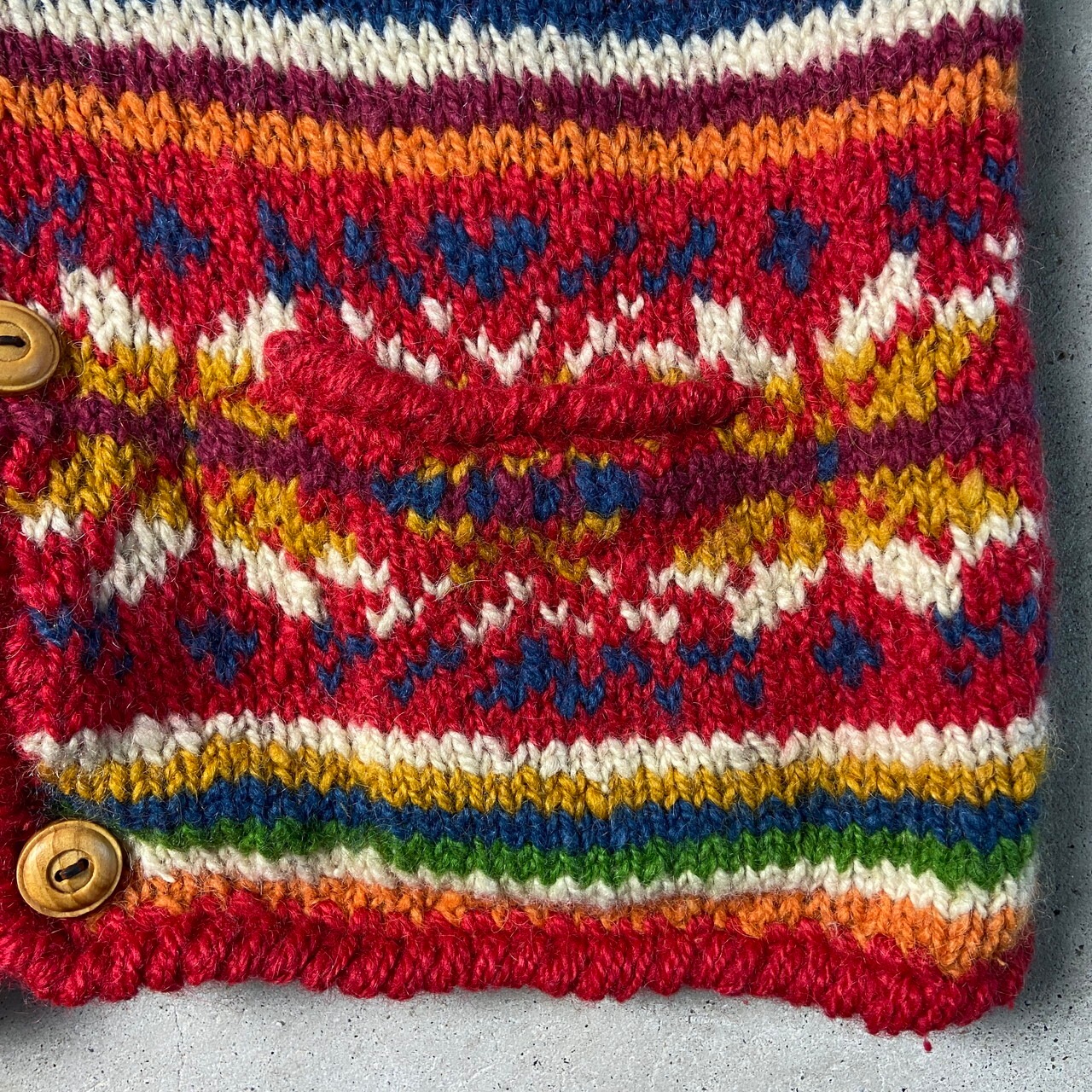 EXPRESS TRICOT ハンドニット 総柄 ウール カーディガン レディースS 