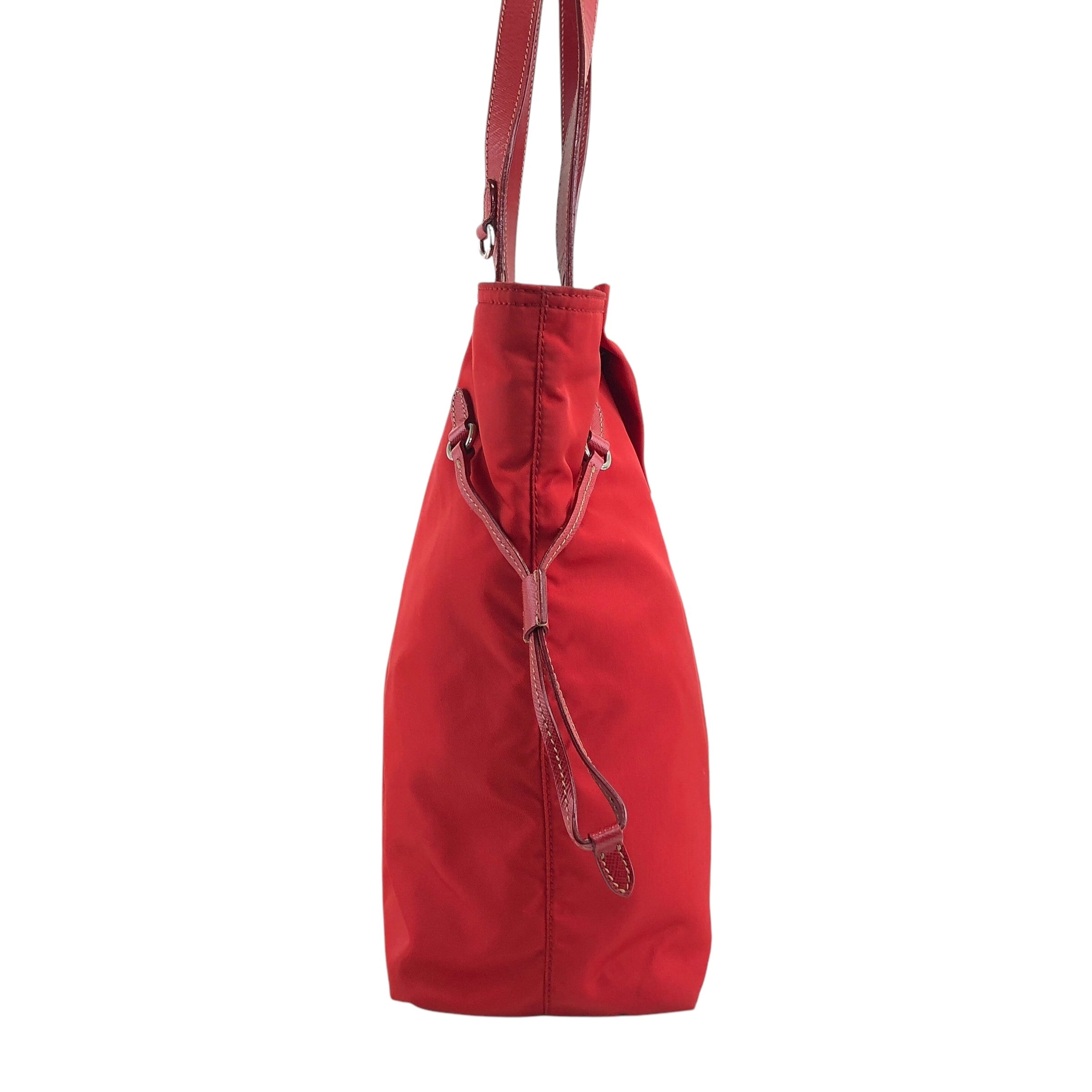 PRADA プラダ トートバッグ レッド トライアングルロゴ リボン